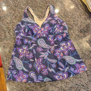 Lands' End Racer Back Tankini Top Size 12 Deep Sea Navy